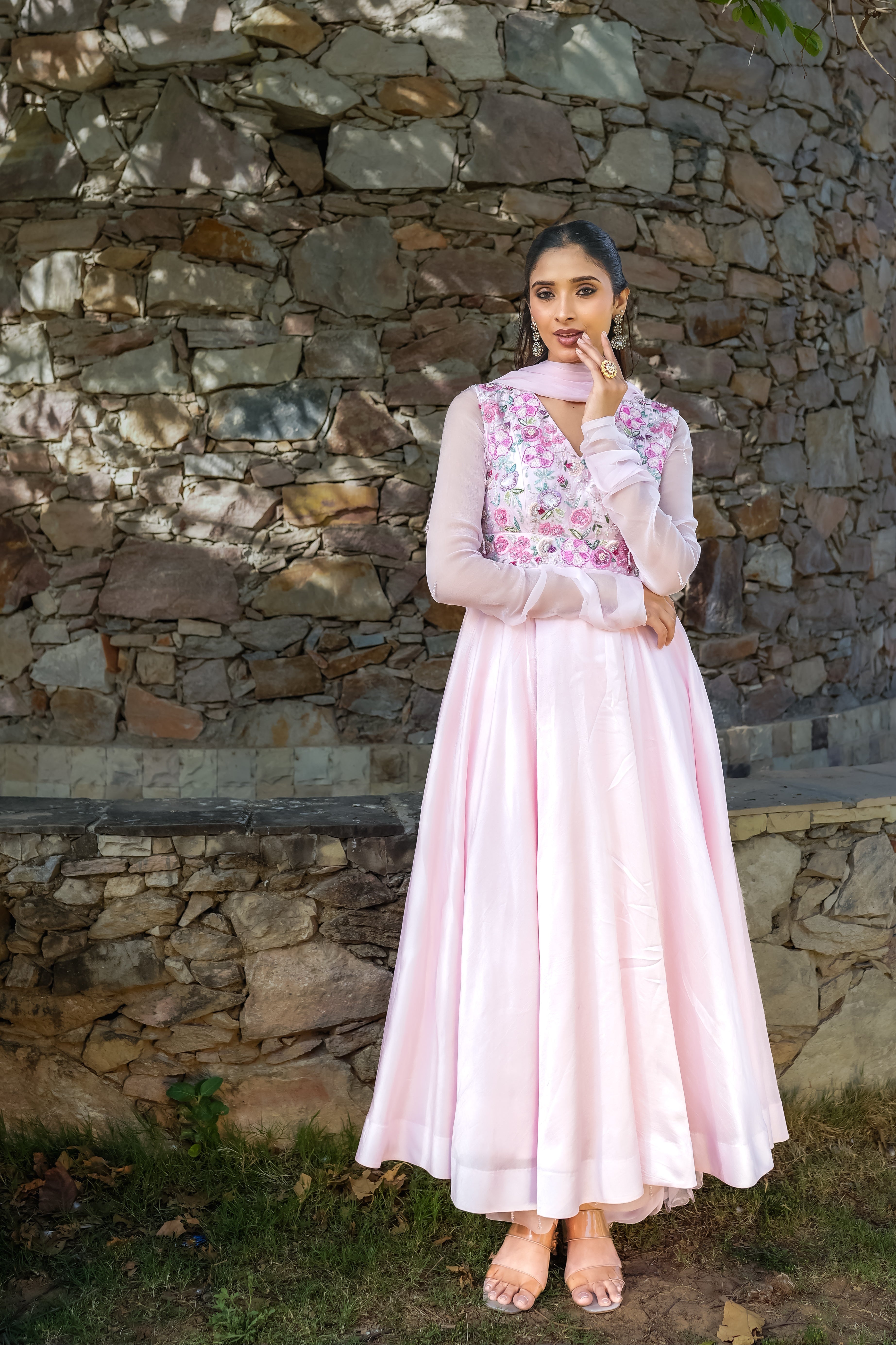 Blooming blush Anarkali set