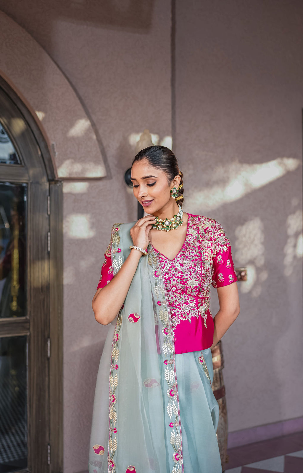 Minted blush saree set